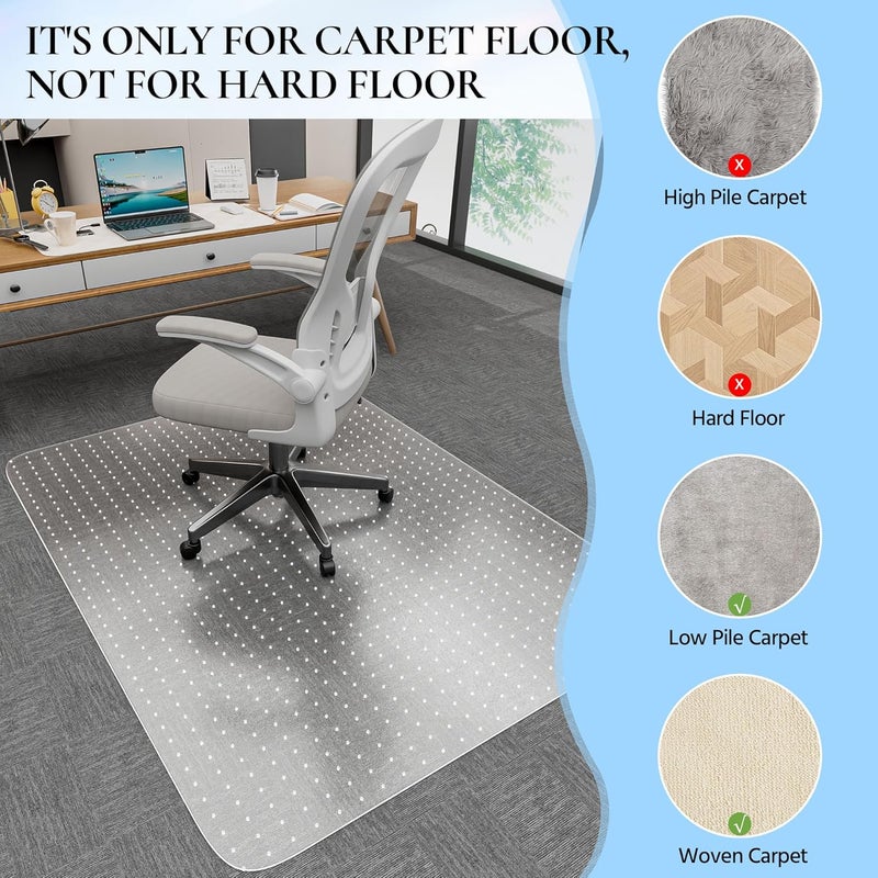 HOMEK Office Chair Mat for Low Pile Carpet, 30" x 48" Transparent Office Desk Chair Mat for Carpeted Floors, Studded Carpet Floors Protector Mat for Home & Offices - Image 3